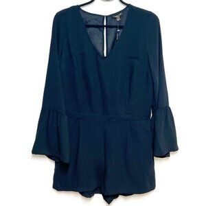 NWT Massimo Fabbro Italy Black V Neck Bell Sleeve Keyhole Romper w Pockets 10